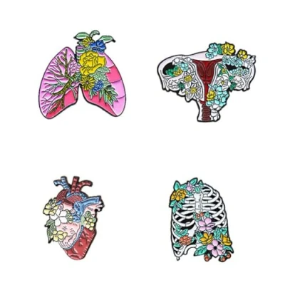 Image of sunruchao4pcs Floral Organ Enamel Pins Human Organs Brooches Cartoon Plant Metal Badges Lapel Accessory for Backpacks Hats Bags Jewelry Gift Kids Friends