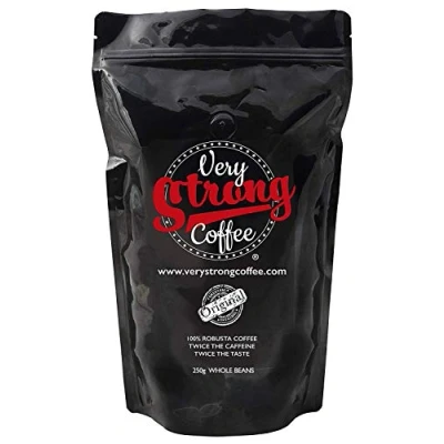 Image of Very Strong Coffee 250g Whole Beans 100% ROBUSTA High Roast Twice The Caffeine Taste.
