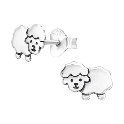 Image of The Rose &amp; Silver Company Women Girls 925 Sterling Oxidised Sheep Stud Earrings
