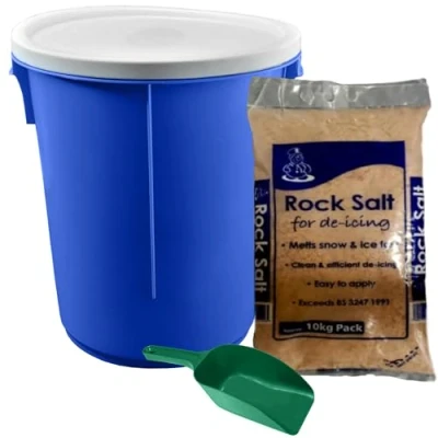 Image of KetoPlastics 25L Blue GRIT BIN with 10KG Brown Rock Salt ICE Snow &amp; Sccop Shovel