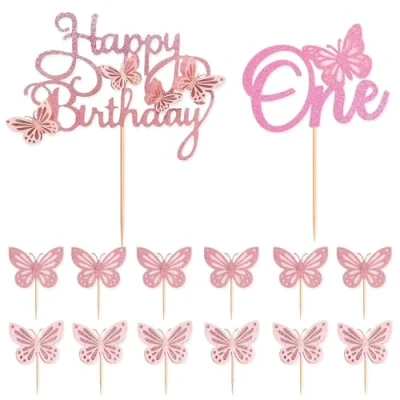 Image of 14 Pieces Butterfly Theme Cake Inserts, Baby Birthday Decorations, Dessert Baking Accessories, Shower Supplies