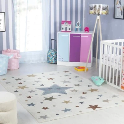 Image of Livabliss Stars large Kids Area Rug 140x200 cm Cream and Blue