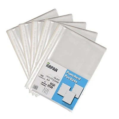 Image of Punched Pocket A4 Strong 45 Micron Transparent Poly Wallets Glass Clear Sheet Protector by Arpan (A4 104 X 5 Pack)