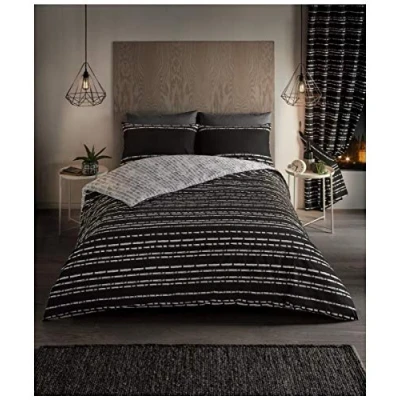 Image of GC GAVENO CAVAILIA Poly Cotton Bedding Sets, Seb Stripe Duvet Cover King Size Comforter Quilt Covers, Black