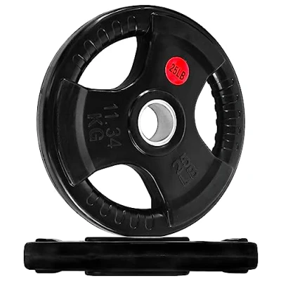 Image of Signature Fitness Olympic 2 Inch Cast Iron Plate Weight for Strength Training and Weightlifting, Rubber Coated Style, 25LB Pair