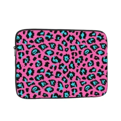 Image of Cute Turquoise Leopard Printed Laptop Sleeve For 13 Inch Laptop, Shockproof Oxford Fabric Protective Case Bag