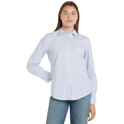 Image of Tommy Hilfiger Women&#039;s Stripe Regular Shirt L/S Shirt, Classic Shirting STP/Vessel Blue, 46