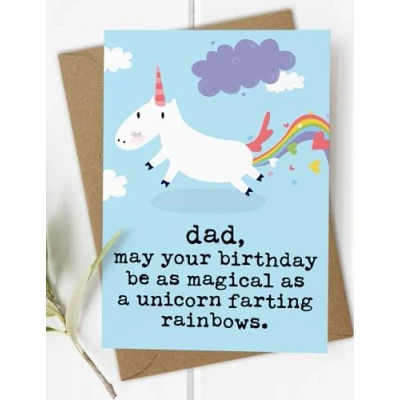 Image of Funny Dad Birthday Card, Magical Unicorn Farting Rude Card