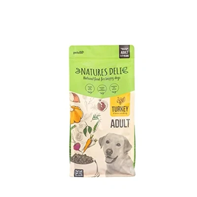 Image of Natures Deli Dry Dog Food for Adult Dogs, Natural Complete Hypoallergenic Suitable All Breeds, Turkey and Rice 2 kg