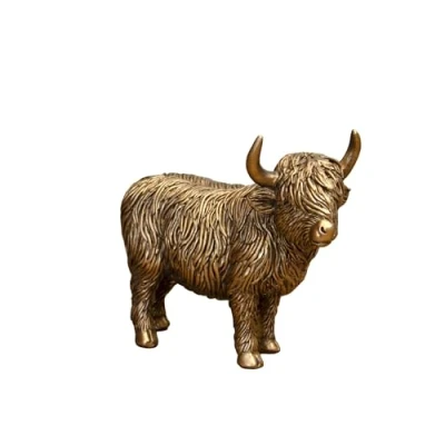 Image of Darthome Highland Cow Ornament 12cm Small Resin Bronze Decorative Sculpture Figure Animal