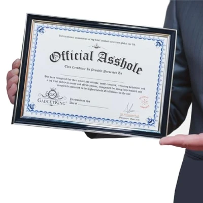 Image of OFFICIAL ASSHOLE CERTIFICATE with Frame Gift For Him Her Men Man Dad Husband Brother Fun Rude Novelty Boyfrined Girlfriend Womens Boss Adult Christmas Stocking Filler Secret Santa Idea Present