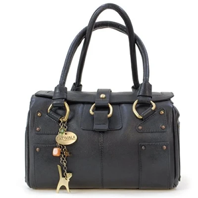 Image of Catwalk Collection Handbags Women&#039;s Medium Leather Top Handle Bag Handbag With Multiple Pockets &amp; Compartments CLAUDIA Black