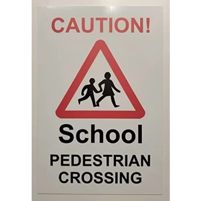 Image of Caution School Pedestrian Crossing Sign 1.2mm Rigid Plastic 300mm x 200mm