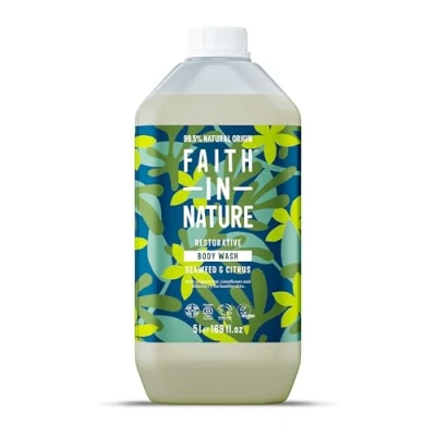 Image of Faith In Nature Natural Seaweed &amp; Citrus Body Wash, Restorative Shower Gel, Vegan Cruelty Free, No SLS or Parabens, 5L Refill Pack
