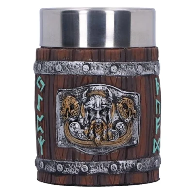 Image of Nemesis Now Norseman Shot Glass 8cm, Resin, Brown, Viking Glass, Norse Design Cup, Includes Stainless Steel Insert, Expertly Hand Painted, Cast in The Finest Resin