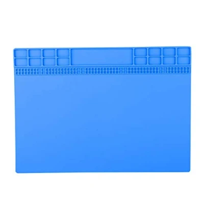 Image of 350 * 250mm Soldering Mat, 500 Heat Resistant Silicone Work Magnetic Electronics Repair Pad Insulation Maintenance Platform with Screw Notches, for Welding and Station Dark Blue