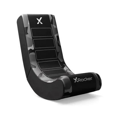 Image of X Rocker Geo Camo Kids Gaming Chair Foldable Floor for Console &amp; Video Games, Low Rocking Seat Children Juniors Grey, Amazon Exclusive