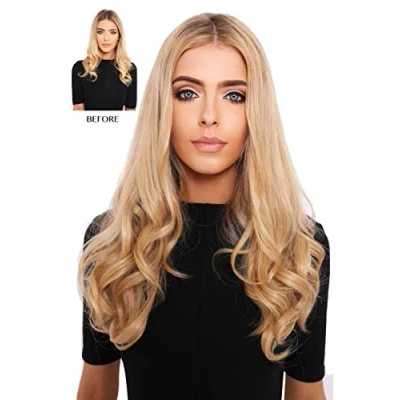 Image of Lullabellz Thick Curly Clip In Hair Extensions 16 Inch Light Golden Blonde