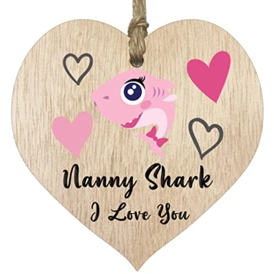 Image of Nanny Shark Light Wooden Heart Sign Plaque, Best Gifts From Grand Daughter, Presents For Nanny, Gift Nana, Gifts,