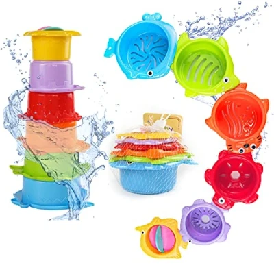 Image of Adalex Global Baby Stacking Cups Plastic Toddler Bath Toys Stack Cup Toy Activity Nesting 6 Set