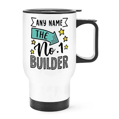 Image of Personalised No.1 Builder Name Travel Mug Cup with Handle