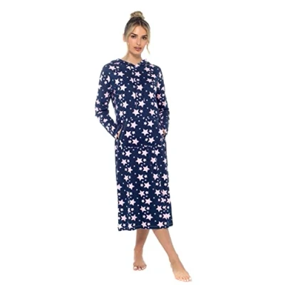 Image of INSIGNIA Ladies Jersey Hooded Lounger Nightdress Nightie Long Sleeve (Navy, 12 14)