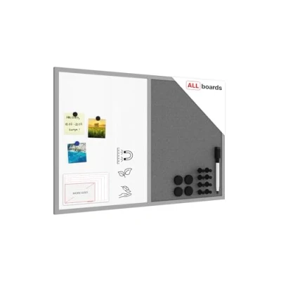 Image of ALLboards Whiteboard and Grey Cork Combo Board in a Wooden Frame 90x60cm