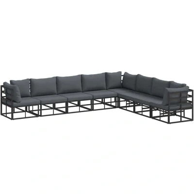 Image of vidaXL Garden Sofa Set with Cushion Pillow 8 pcs Black Aluminium