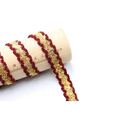 Image of Feathers Creation 3 M 15 MM Beautiful Color with Gold Zari in Center Braided Lace Craft Embellishment Decoration,sew on or Christmas Decoration (Maroon)