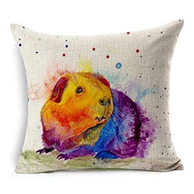 Image of Jiayou J Adorable animal watercolor guinea pig pet Cotton Linen Throw Pillow covers Case Cushion Cover Sofa Decorative Square 18 inch