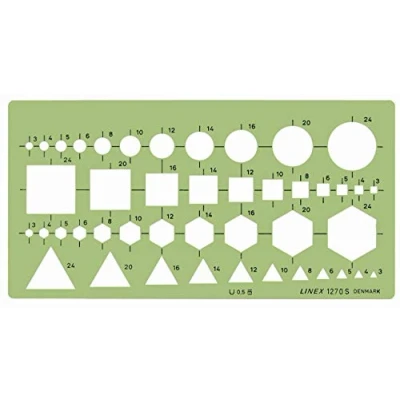 Image of Linex 1270S Combination Template with Circles, Squares, Hexagons and Triangles from 3 24 mm, 195 x 100 mm