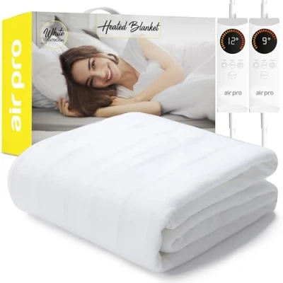 Image of Air Pro Electric Blanket Fully Fitted Mattress Cover With Elastic Straps Premium Fleece Easy Fit Heated Detachable Dual Controllers &amp; Machine Washable Double 135x190cm