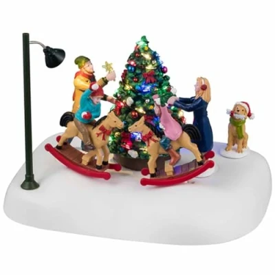 Image of Lemax Christmas Village Rockin&#039; Around The Tree Battery Operated Table Piece (44321), Set of 3 Figurines