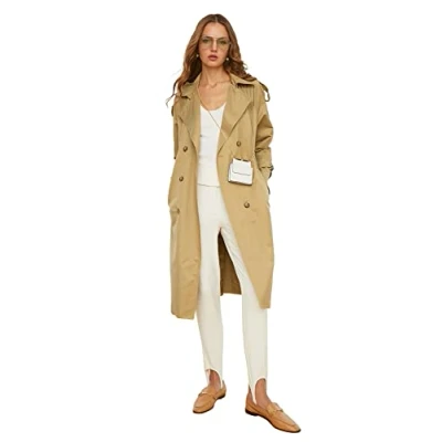 Image of Trendyol Women Regular fit Double breasted Lapel collar Woven Trench Coat