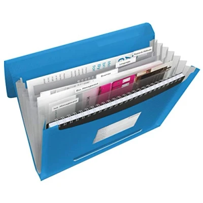 Image of Esselte A4 Expanding Project File, Integrated Index with 6 Compartments, Elastic Closure, Flexible Plastic, Blue, VIVIDA Range, 624015