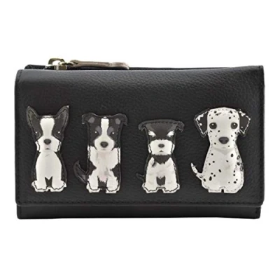 Image of Mala Leather Best Friends Sitting Dogs Tri Fold Purse RFID 3509 65 (Black)