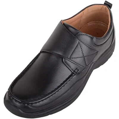 Image of ABSOLUTE FOOTWEAR Mens Easy Slip On Smooth Faux Leather Smart Formal Work College School Shoes Black UK 10 / EU 44