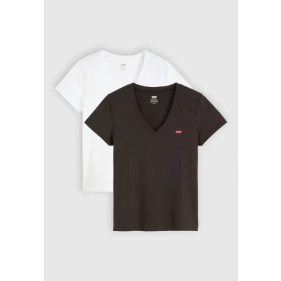 Image of Levi&#039;s Women&#039;s 2Pack Perfect Vneck Tees T Shirt, 2 Pack V Neck White, L