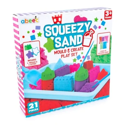 Image of abeec Play Sand For Indoor and Outdoor Play, Colourful Kids, Create Amazing Art, 21pc Set with x 5 Colour Sand, Moulds, Spade Cutters Endless Creative Fun Boys Girls