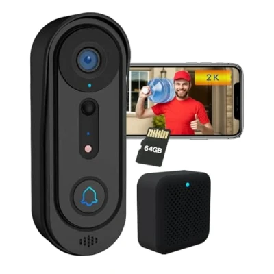 Image of Video Doorbell Wireless, 2.4Ghz WiFi Camera with 64GB SD Card, Indoor Chime,Two Way Audio, IP66 Weather Resistance, IR Night Vision, AI Human Detection, Support Cloud Storage