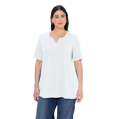 Image of Ulla Popken Women&#039;s T Shirt, A line, Tunic Neck, Half Sleeves, White Out, 20 22