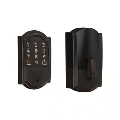 Image of Schlage Encode Smart WiFi Deadbolt with Camelot Trim in Aged Bronze (BE489WB CAM 716)