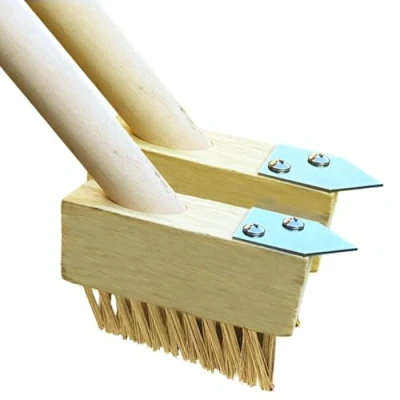 Image of LSC Weed Remover Tool Long Wooden Handle for Cleaning Patios Garden Brush Patio Cleaner Wire with Angled Bristles Steel Puller Block Paving and Driveway (PACK OF 2)