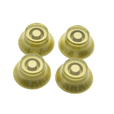 Image of KAISH Pack of 4 American Spec LP Guitar Bell Knobs 24 Fine Spline Top Hat for Les Paul with CTS Split Shaft Pots Gold