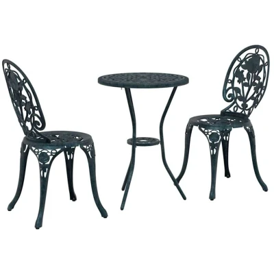 Image of vidaXL 3 Piece Garden Bistro Set Green Cast Aluminum