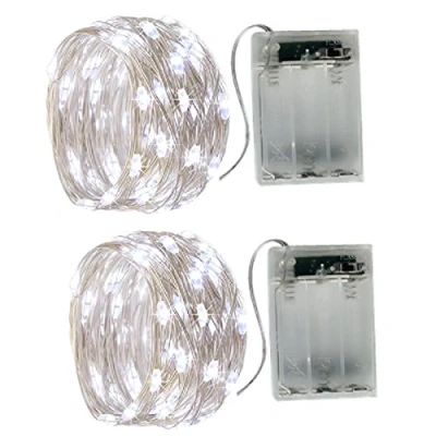 Image of BXROIU 2 x Fairy String Lights Battery Operated, Silver Wire Mode Chains Meter 20 LEDs for Bedroom Christmas Party Wedding Decoration (Cool White, Meter)