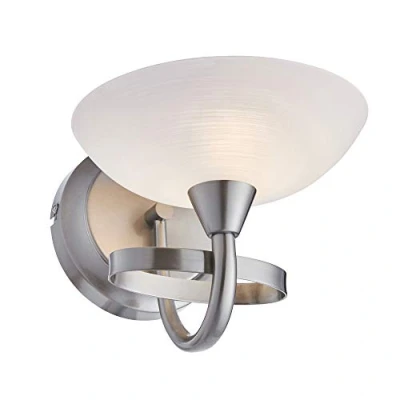 Image of Single Wall Light, Satin Chrome Finish with White Painted Glass