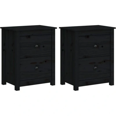 Image of vidaXL Bedside Cabinets 2 pcs Black 50x35x61.5 cm Solid Wood Pine