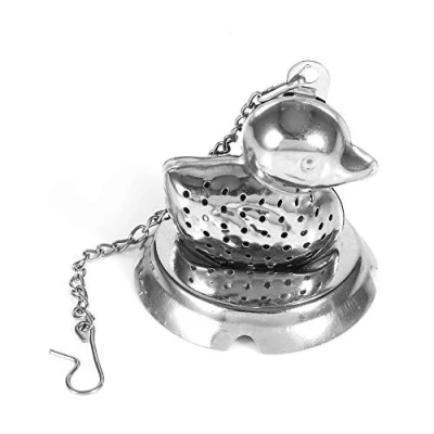 Image of Keenso Tea Strainer, Food Grade Stainless Steel Loose Leaf Infuser Sturdy Cute Animal Shape Herbal Spice Ball Strainer With Long Chain Hook for Seasoning