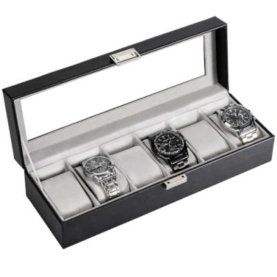Image of ProCase Watch Box for Men, 6 Slot Display Case Mens Organizer, Cases Men Storage, Holder Organizer with Glass Lid Slot, Black